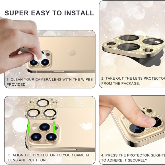 iPhone 13 Pro Glitter Camera Lens Cover + Lens Screen Protector, For 6.1 & 6.7 - Picture 3 of 9